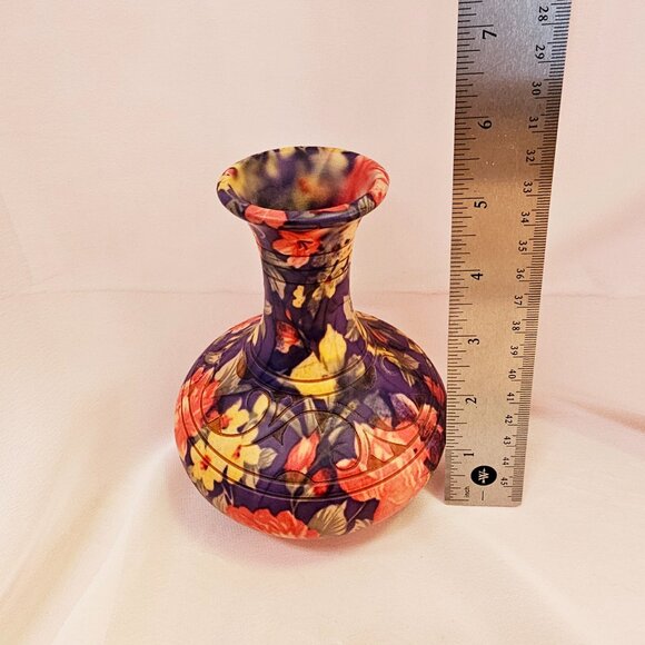 Redware Floral Vase, Hydrographic Film Hydro Dip Pottery, Matte Finish - Picture 6 of 6